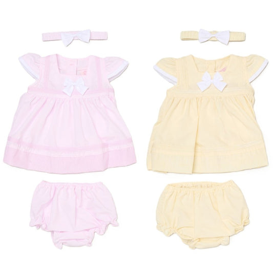 Baby Girls Dress, Pant & Headband Set - Lemon/Pink Bow (9-24m) (PK6) H12801INF