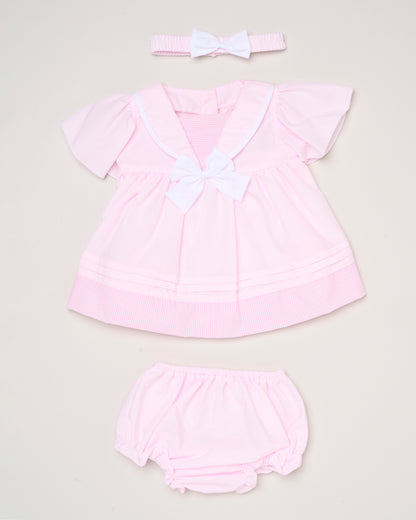 Baby Girls Dress, Pant & Headband Set - Navy/Pink Bow (0-9m) (PK6) H12805NB