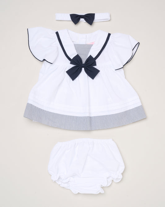 Baby Girls Dress, Pant & Headband Set - Navy/Pink Bow (0-9m) (PK6) H12805NB
