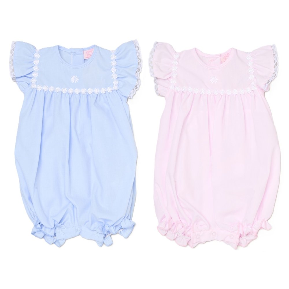 Baby Girls Smocked Romper - Embroidered Sky/Pink (0-9M) (PK6) H12806