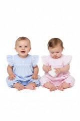 Baby Girls Smocked Romper - Embroidered Sky/Pink (0-9M) (PK6) H12806