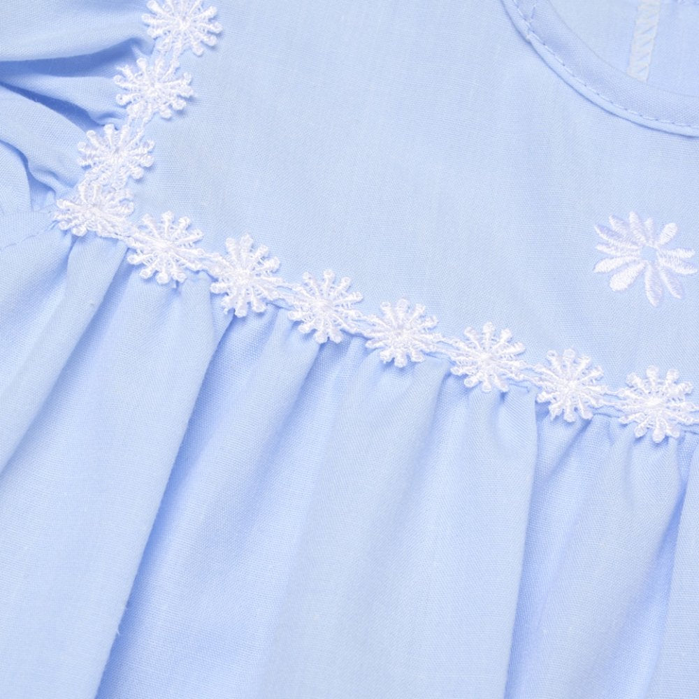 Baby Girls Smocked Romper - Embroidered Sky/Pink (0-9M) (PK6) H12806