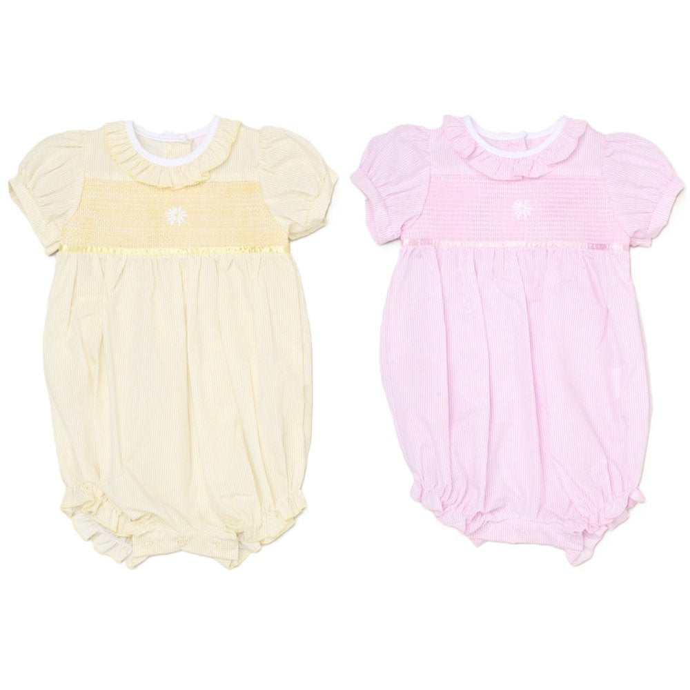 Baby Girls Smocked Romper - Lemon/Pink Flower (0-9M) (PK6) H12810