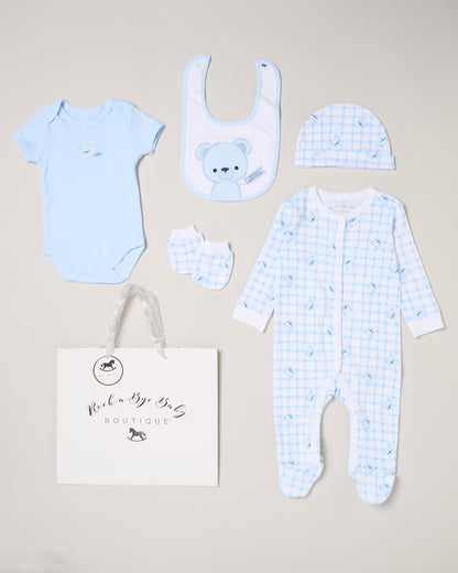 5pc Baby Mesh Bag Gift Set - Blue Happy Bear (PK4) (NB-6m) H12814NB