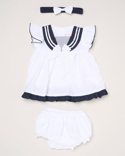 Baby Girls Dress, Pant & Headband Set - White/Navy/Pink (9-24m) (PK6) H12816INF