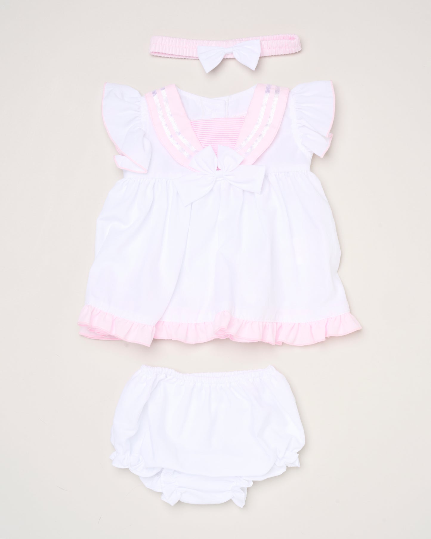 Baby Girls Dress, Pant & Headband Set - White/Navy/Pink (0-9m) (PK6) H12816NB