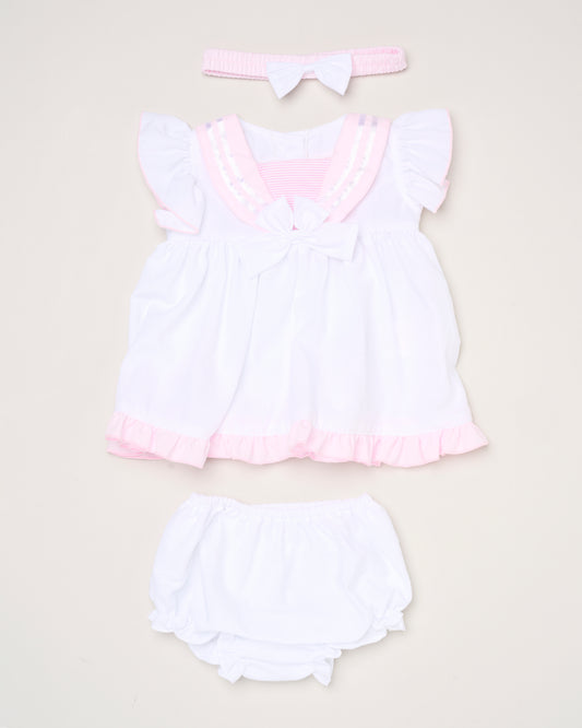 Baby Girls Dress, Pant & Headband Set - White/Navy/Pink (9-24m) (PK6) H12816INF