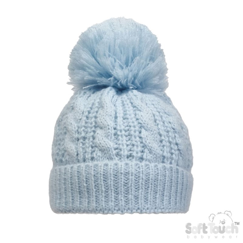 Cable Knit Pom Pom Turnover Hat - Blue (NB-12m) (PK4) H16-B