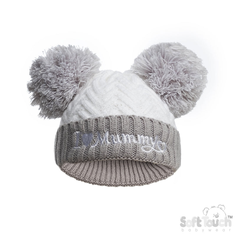 Grey Infants Turnover Hat - I Love Mummy/Daddy (NB-12) (PK6) H682-G