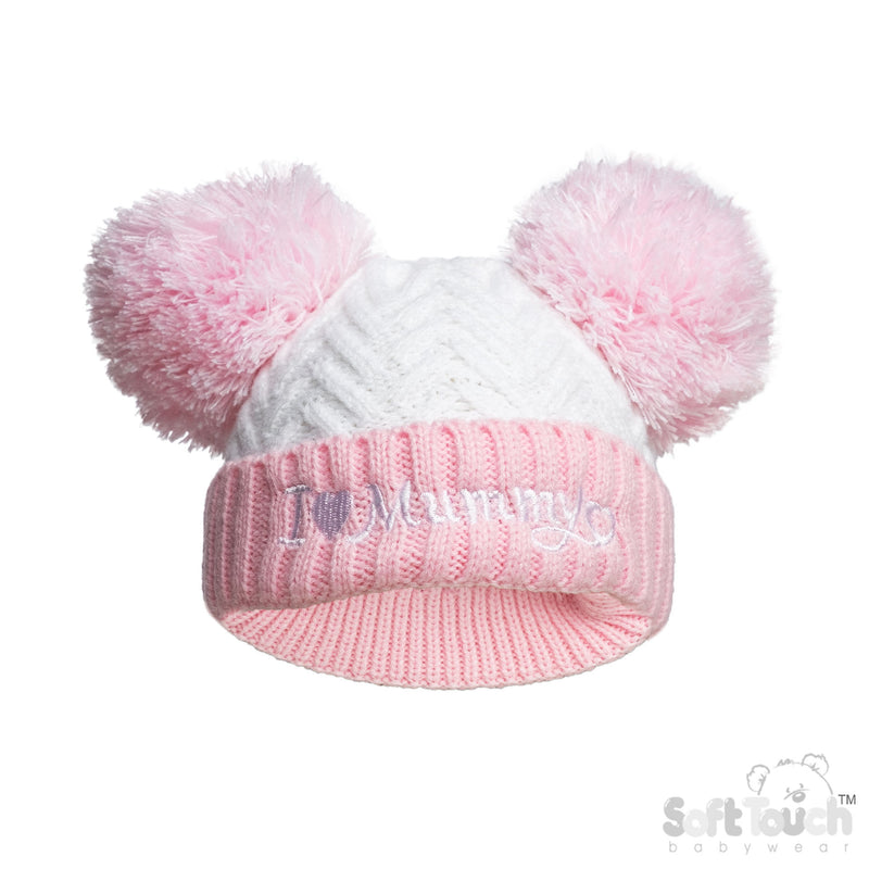 Pink Infants Turnover Hat - I Love Mummy/Daddy (NB-12) (PK6) H682-P