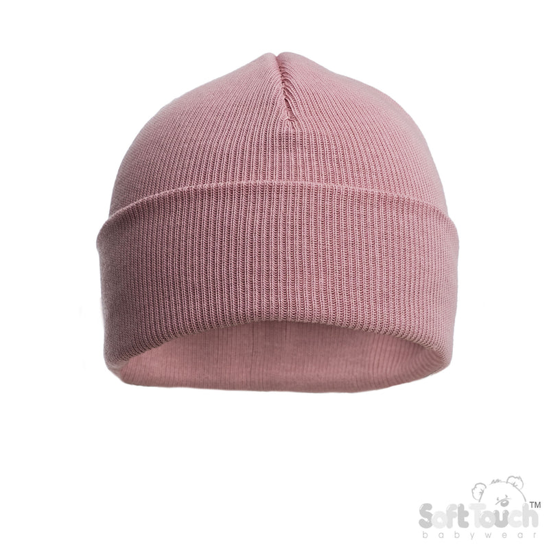 DUSTY PINK INFANTS COTTON BEANIE HAT  (NB-12) (PK6) H704-C-DP