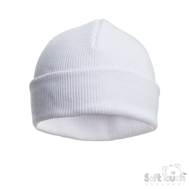 WHITE INFANTS COTTON BEANIE HAT  (NB-12) (PK6) H704-C-W