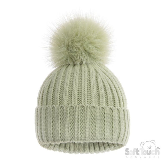 Baby Ribbed Hat with Glitter Pom Pom - Mint (NB-12m) (PK6) H712-M