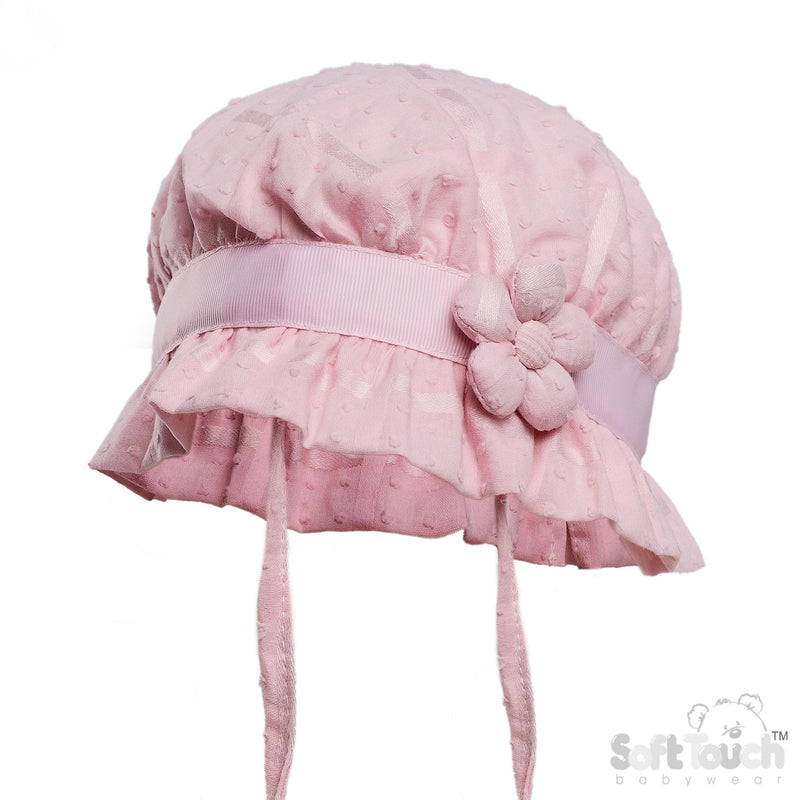 PINK DOTTY SUMMER HAT W/FLOWER (0-24 M) (PK 6) H78-P