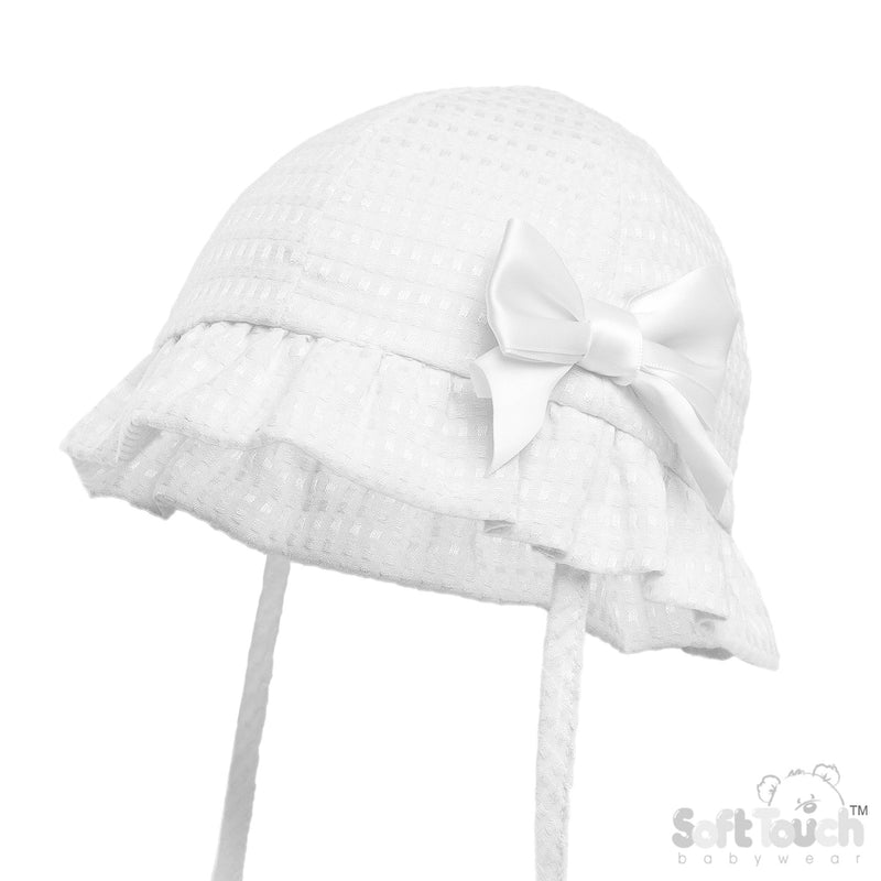 WHITE CHECKED HAT W/BOW  (0-24 M) (PK 6) H82-W