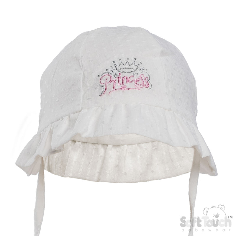 WHITE HAT W/PRINCESS EMB  (0-24 M) (PK 6) H84-W