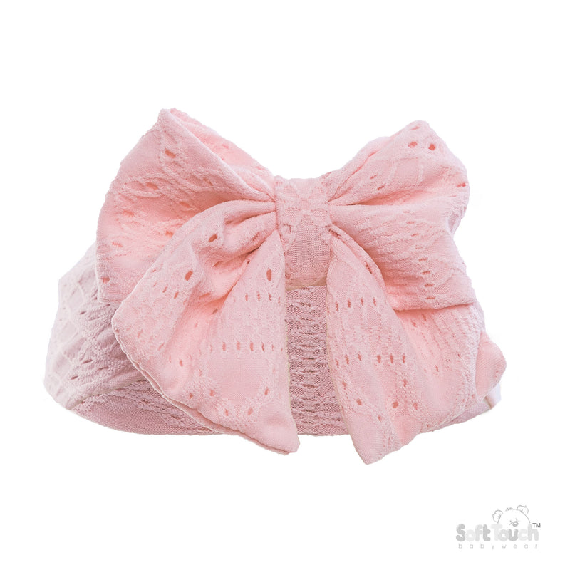 PINK CABLE HEADBAND W/LARGE BOW (PK 12) HB118-P