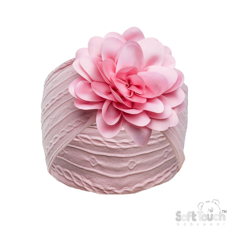 PINK CABLE HEADBAND W/LARGE FLOWER (PK 12) HB122-P