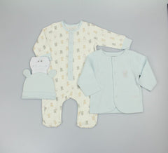Baby Boys 3pc Waffle Jacket Romper Set - Tiny Teddies (PK6) (0-9m) N14751