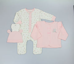 Baby Girls 3pc Waffle Jacket Set - Floral Woodland (PK6) (0-9m) N14757