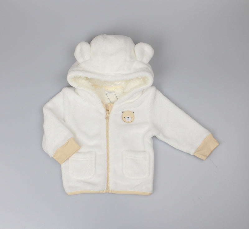 Baby Plush Fleece Hooded Jacket - Bear/White  (6-24M) (PK6) H33551