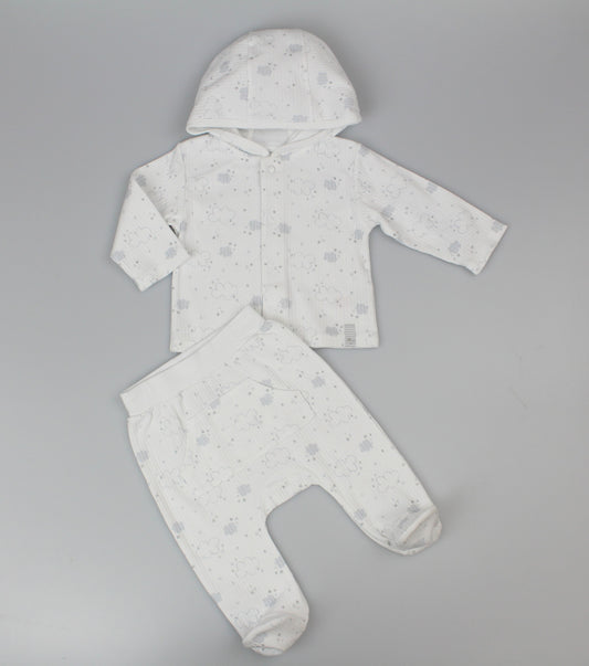 Baby 2pc Cotton Rib Jacket/Jogger Set - White (0-6m) (PK6) J13809