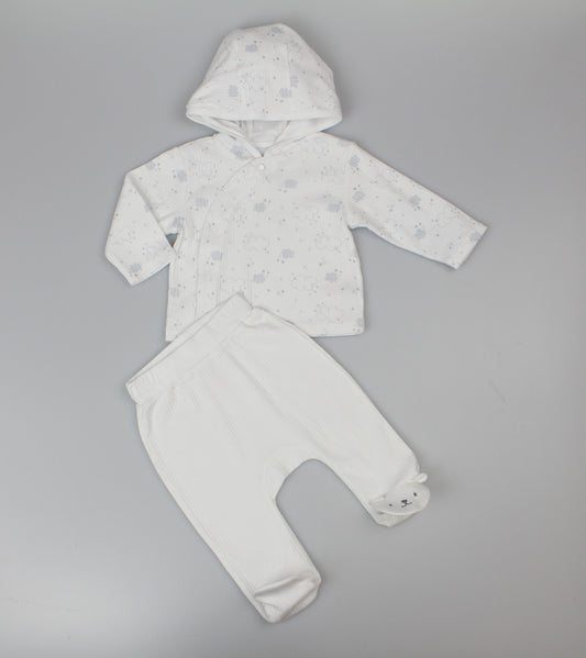 Baby 2pc Cotton Rib Jacket/Jogger Set - White (0-6m) (PK6) J13810