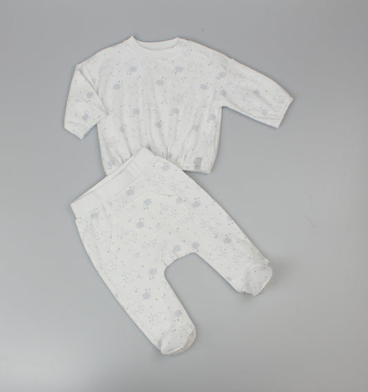 Baby 2pc Cotton Rib Top/Jogger Set - White (0-6m) (PK6) J13811