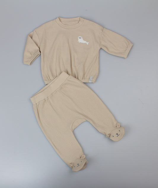 Baby 2pc Cotton Rib Top/Jogger Set - Taupe (0-6m) (PK6) J13816