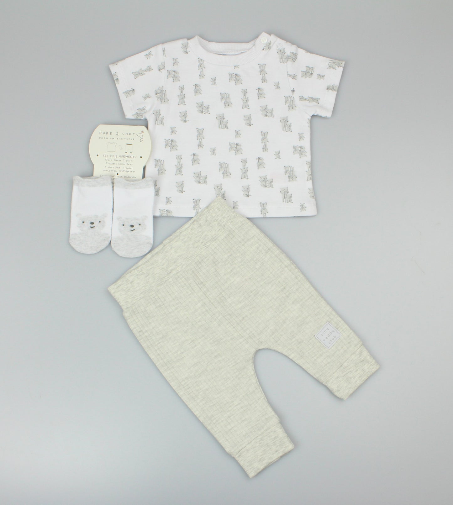 Baby Boys 3pc Jog Set - Bear/Grey(0-6M) (PK6) - M14261