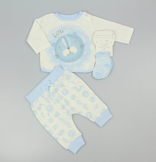 Baby Boys 2pc Set - Sky/Hello (0-9m) (PK6)  M15959