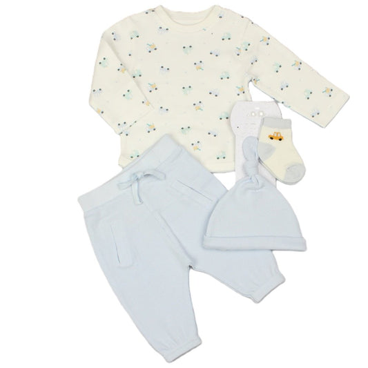 Baby Boys Waffle Fabric Top, Pant, Hat & Socks Outfit (PK6) (0-6M)- M15985