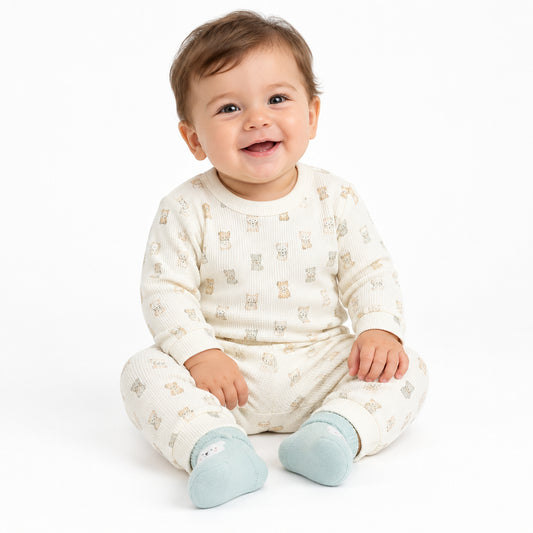Baby Boys 4pc Waffle Outfit Set - Tiny Teddies (PK6) (0-9m) N14752