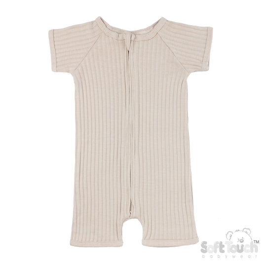 Ribbed Short Sleeved Jumpsuit - Biscuit (0-3m) (PK6) - JS4600-BI