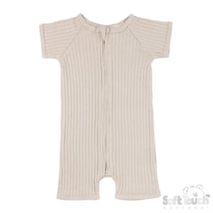 Ribbed Short Sleeved Jumpsuit - Biscuit (0-3m) (PK6) - JS4600-BI