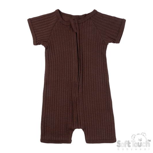 Ribbed Short Sleeved Jumpsuit - Chocolate (0-3m) (PK6) - JS4600-CH