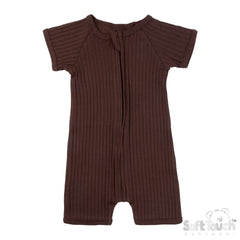 Ribbed Short Sleeved Jumpsuit - Chocolate (0-3m) (PK6) - JS4600-CH