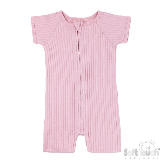 Ribbed Short Sleeved Jumpsuit - Dusty Pink (0-3m) (PK6) - JS4600-DP