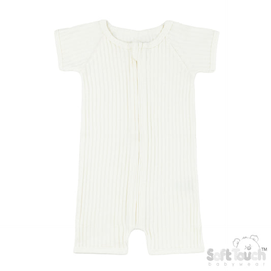 Ribbed Short Sleeved Jumpsuit - Marshmallow (0-3m) (PK6) - JS4600-MA