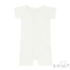 Ribbed Short Sleeved Jumpsuit - Marshmallow (0-3m) (PK6) - JS4600-MA