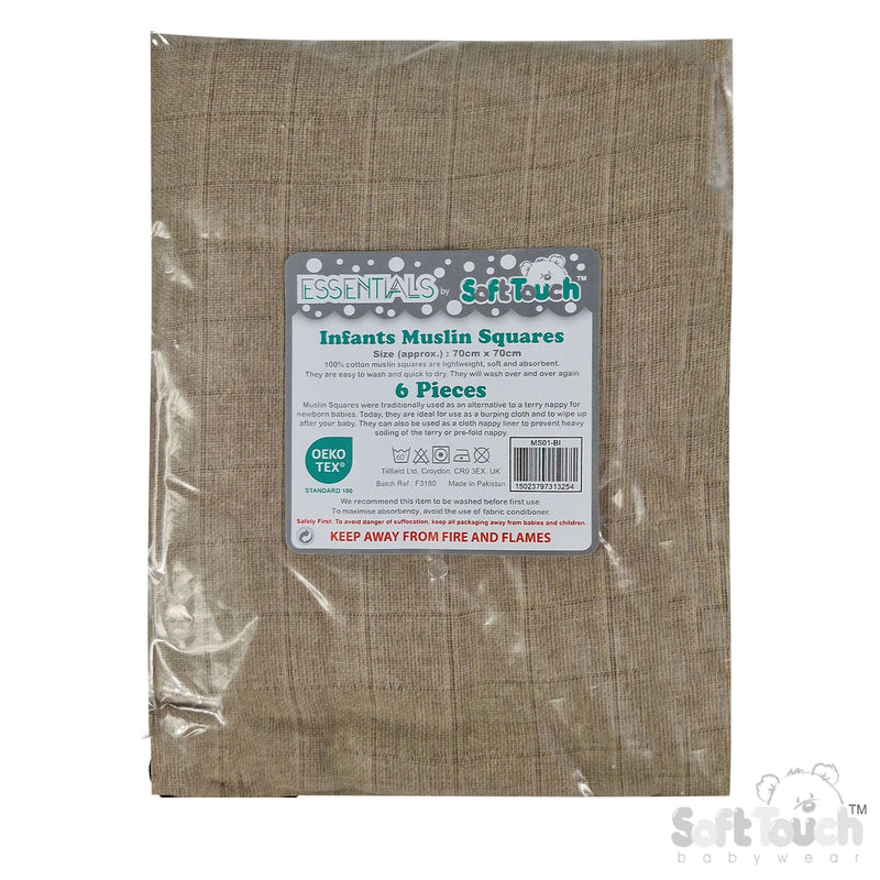 Biscuit Colour Muslin Squares (PK6) MS01-BI