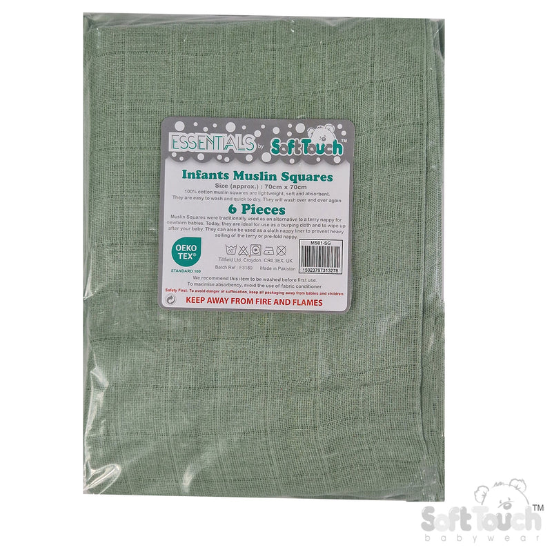 Sage Green Muslin Squares (PK6) MS01-SG