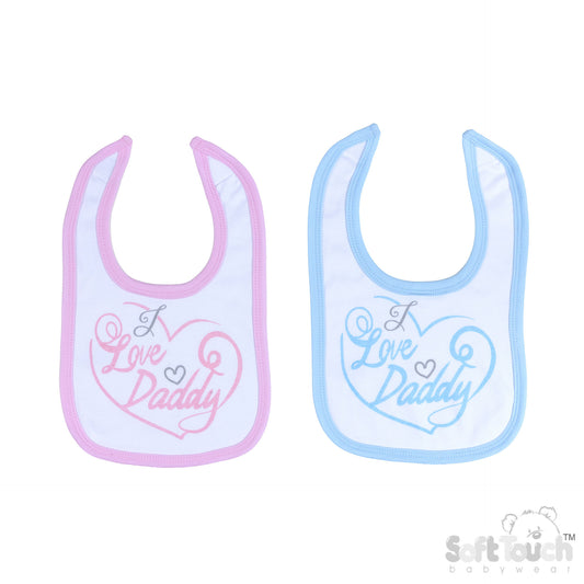 White Velcro Bib with Blue or Pink 'I Love Daddy' Print- P3606-D