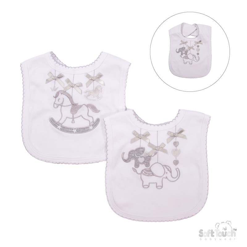 Grey Elephant & Rocking Horse Velcro Bib P3618-BP