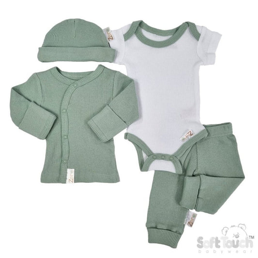 4pc Premature Ribbed Set - Sage Green - (3.5kg 50-55cm) - (PK6) PR12-SG
