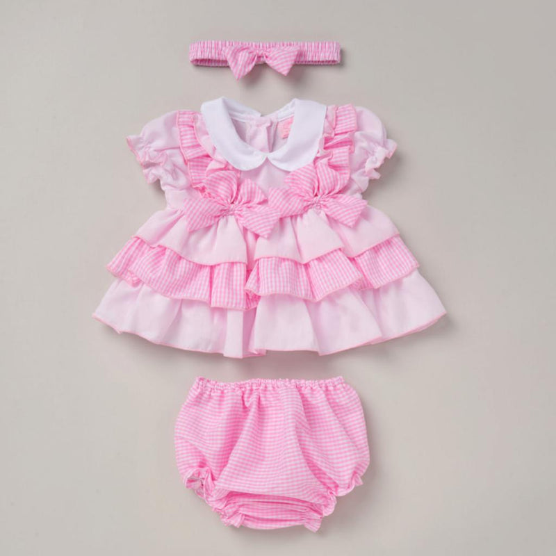 Gingham Dress Set - Bows/Frills (6-24m) (PK6) D06454B