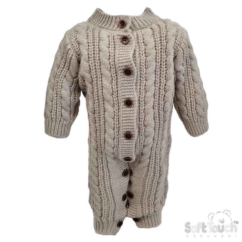 Long Sleeved Knitted Romper -  Biscuit (0-12m) (PK6) RM16-BI