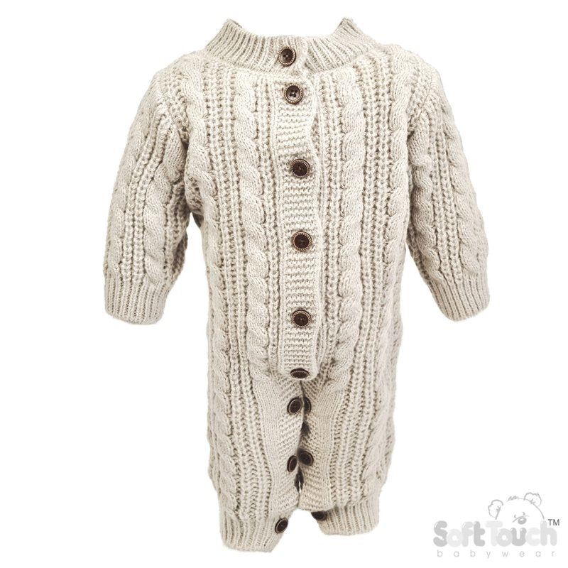 Long Sleeved Knitted Romper -  Cream (0-12m) (PK6) RM16-C