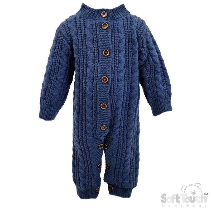 Long Sleeved Knitted Romper -  Steel Blue (0-12m) (PK6) RM16-SB