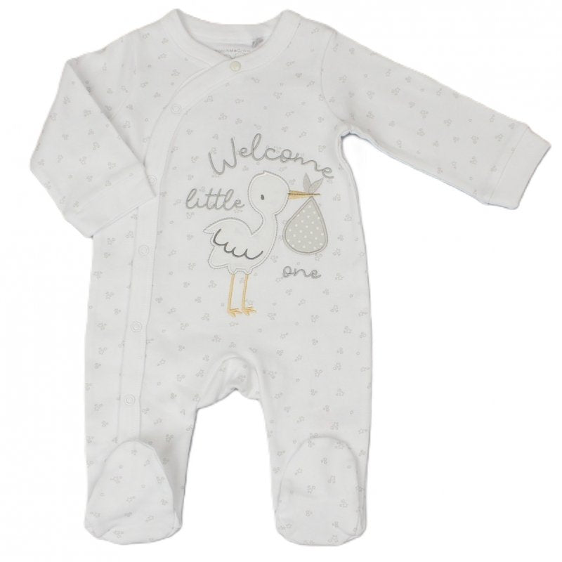 Baby Cotton Sleepsuit - 'Welcome Little One' - (NB-3M) (PK6) H03607